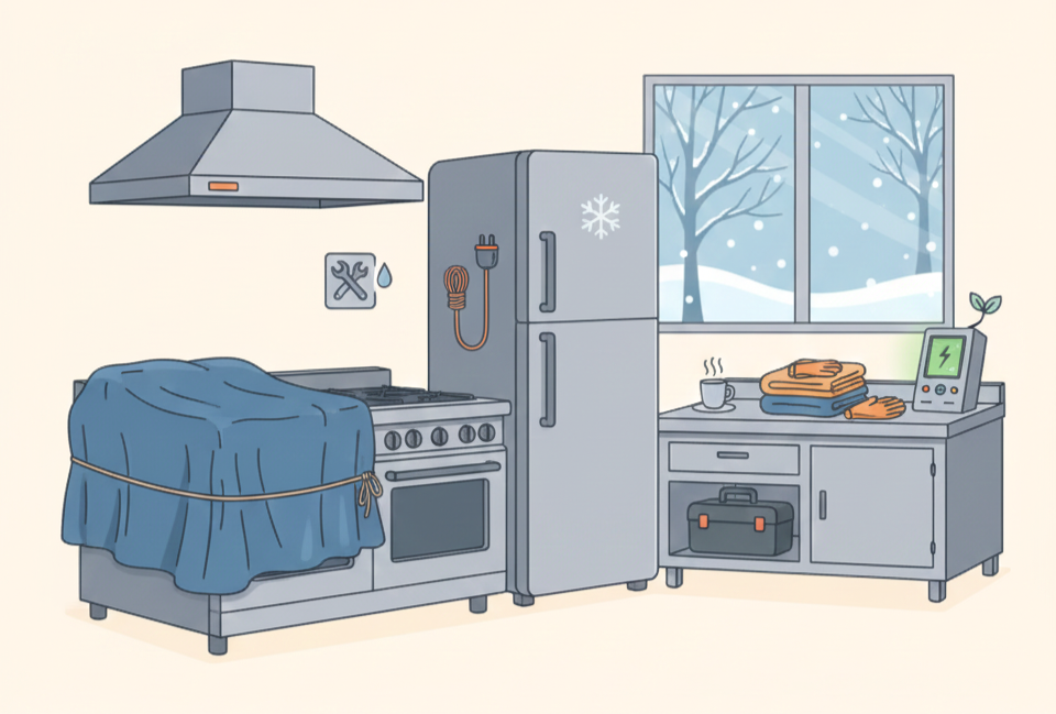 Cocina industrial equipada y lista para el invierno